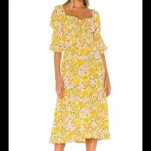 Faithfull the Brand Yellow Floral Midi Dress